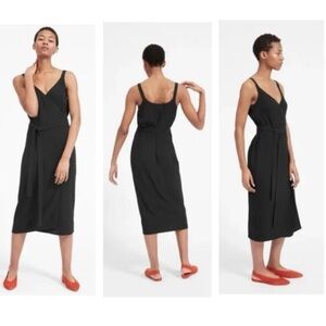 Everlane The Japanese GoWeave wrap tie wide strap tank‎ black midi dress Size 6